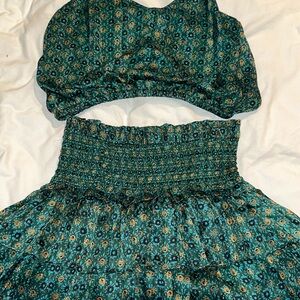 Floral Two-Piece Set in Teal and Yellow